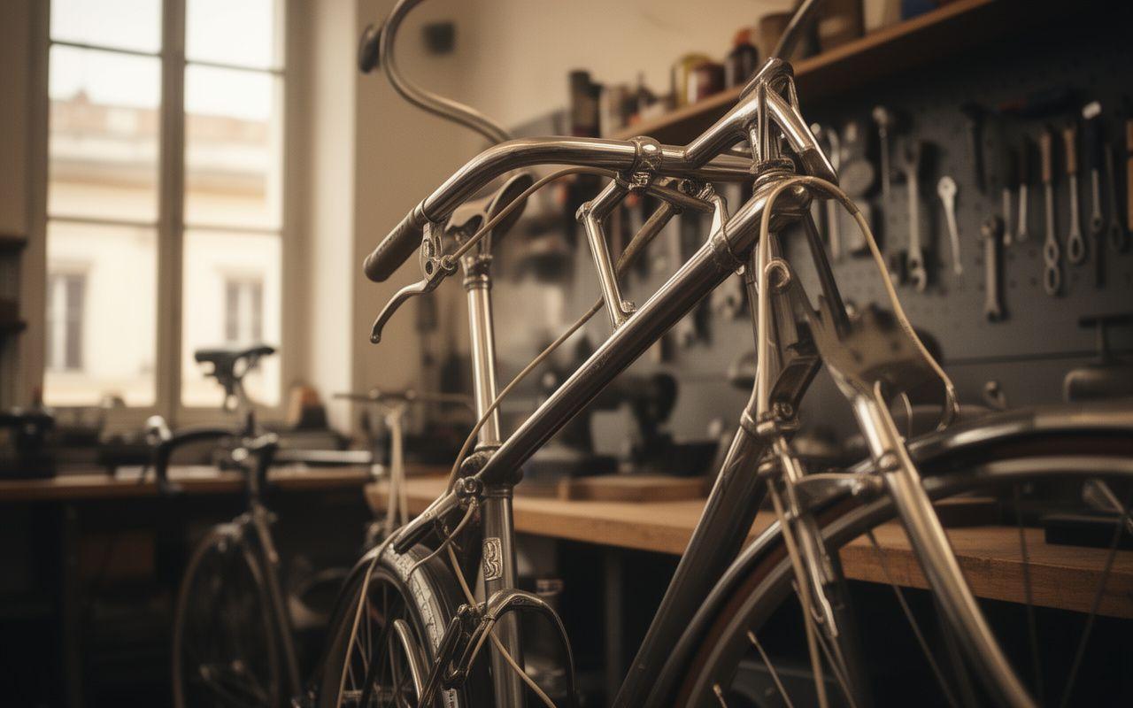 Bicicletta vintage in officina a Roma